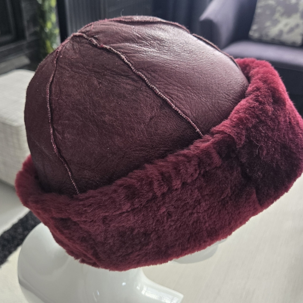 Shearling Burgundy Hat - Picture 8 of 12